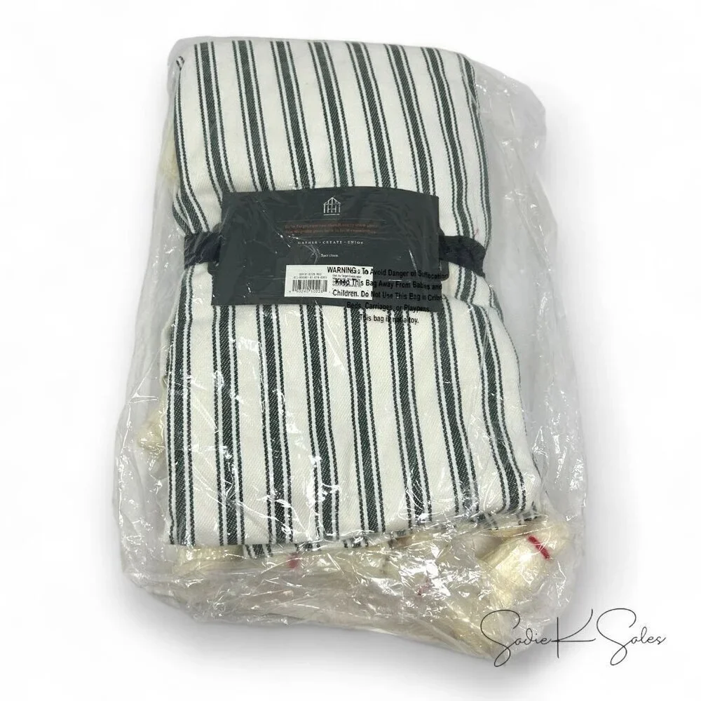 Ticking Stripe Christmas Tree Skirt w/ Tassels Green - Hearth & Hand Magnolia‎